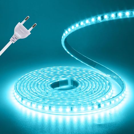 Bande LED 220 V,Ice Blue 120 LED/m, étanche IP65, ruban adhésif ultra-lumineux sécable de 10 cm pour alimentation directe, éclairage intérieur.5M (1/5)