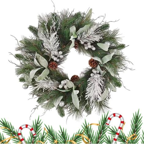 Couronne de Noël pour extérieur – 50,8 cm réaliste – Couronne de Noël artificielle pour porte d'entrée murale, clôture, fenêtre intérieure, cheminée, restaurant, salle à manger, terrasse (1/5)