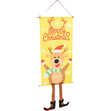 Weihnachtsbanner mit Elchmotiv und rotem Seil – Wanddekoration für Tür, Veranda oder Party (1/5)