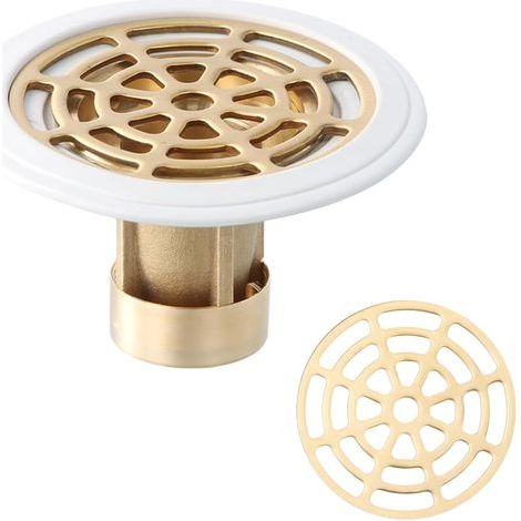 Siphon Douche,Drain de Douche en Laiton,Douche Siphon de Sol avec passoire à Cheveux, Drain de Douche orbiculaire Siphon De Sol Anti-Odeur, Salle de Bain Domestique Désodorisant. (1/5)