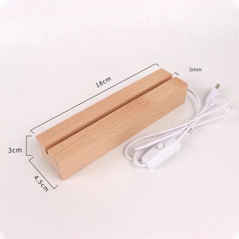 Veilleuse LED Rectangulaire - Base En Hêtre - Lumière Chaude 3000 K - Alimentation USB - Pour Objets Décoratifs - 15 cm