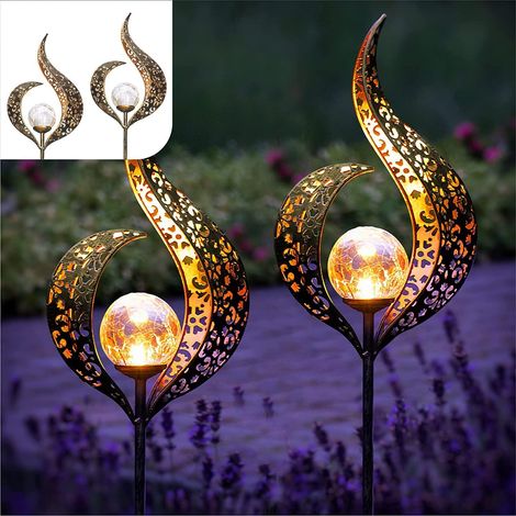 Lot de 2 lampes solaires à effet flamme pour extérieur, éclairage LED, boule en verre, décoration de jardin et d'allée, lampes solaires en métal pour usage extérieur-AquaForge