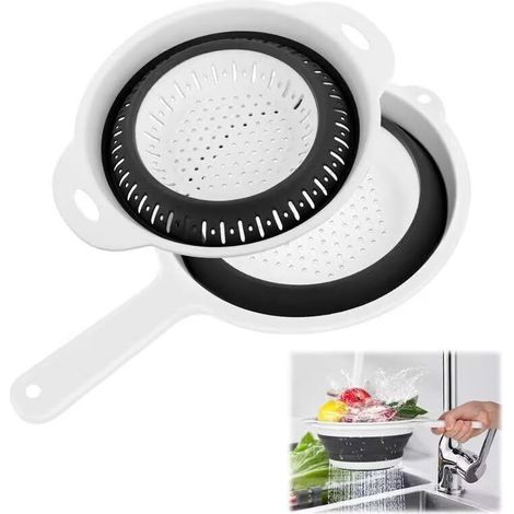 Scolapasta pieghevole da cucina in silicone ecologico e atossico – 2 pezzi con manici, ideale per pasta, verdura e frutta.