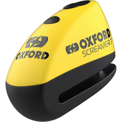 CANDADO DE DISCO DE FRENO OXFORD CON ALARMA, MODELO SCREAMER XA7, PASADOR DE 7 MM, COLOR NEGRO/AMARILLO FLUORESCENTE (CÓDIGO ANTIGUO: LK280)