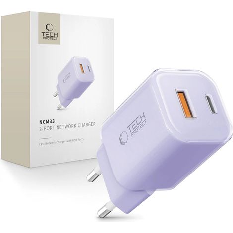 Tech-Protect NCM33 PD 33W QC3.0 USB-C / USB-C Wandladegerät – Lila (1/5)