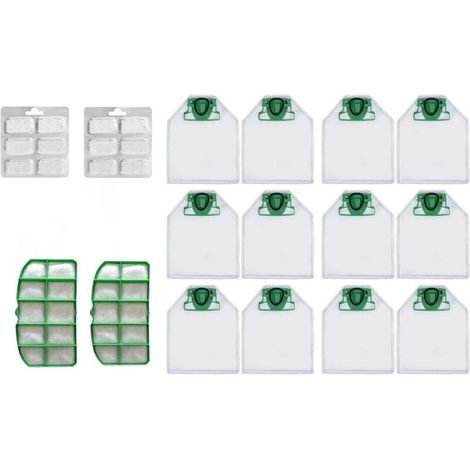 Staubsaugerbeutel-Set für Vorwerk Kobold VK200 VK220 mit Ersatzfilter - 12 Beutel + 2 HEPA-Filter + 12 Duftstoffe