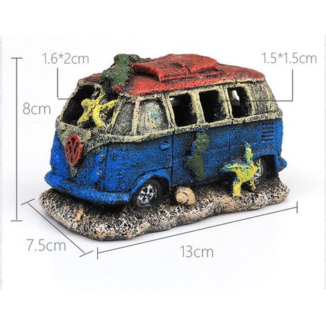 Décoration d'Aquarium Épave de Bus Vintage Ornement pour Poisson en Résine Grotte Cachette Originale (1/5)