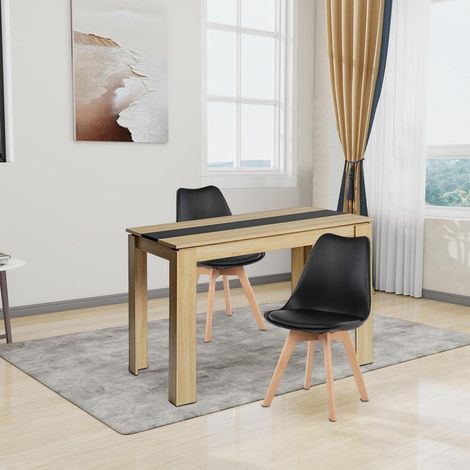 Esstischgruppe 2 Personen: Rechteckiger Holztisch 110cm mit 2 Stühlen, Eiche-Schwarz (1/5)