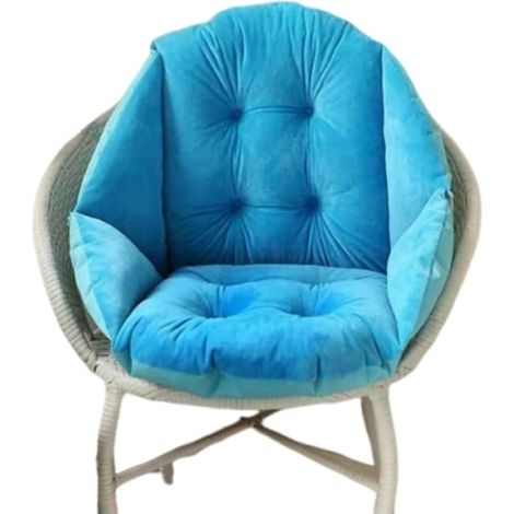 1 Chaise à bascule en rotin, coussin ergonomique antidérapant, bleu ciel, pour terrasse, salon, chambre (1/5)