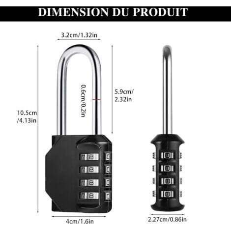 NALOOKAMIC 2 Pcs Cadenas Code 4 Chiffres Long, Alliage de Zinc Cadenas à Combinaison Antirouille Cadenas Casier Code pour Placard Gym Garage (Noir,Argent) (1/4)