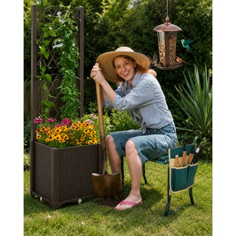 Set da giardino con sistema di irrigazione automatico (3 pezzi) – Ginocchiera pieghevole, fioriera a traliccio e mangiatoia per uccelli 2 in 1 (1/5)