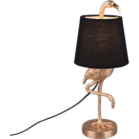 Retro Tischleuchte LOLA Flamingo Gold mit Stoffschirm in Schwarz, Höhe 42cm