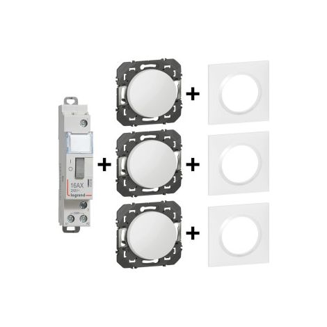 Legrand - Tu00e9lu00e9rupteur CX3 + 3 Poussoirs Dooxie + Plaques- Ref. : 412408 + 600004x3 + 600801x3 (1/5)