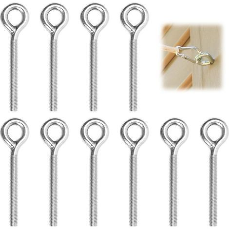 10 Pieces M8 Screws with Lifting Ring, 90 mm M8 Stainless Steel Eye Bolts, Long Handle Thread Eyelets for Screws, Unsealed Eye Bolts Screw Ring for Suspension, Fixing, Rope