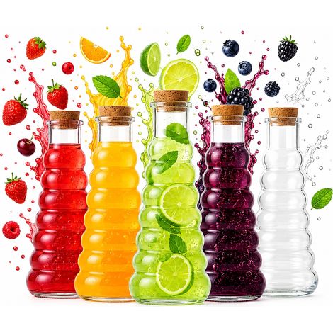 5x VERONA Caraffa 380ml Bottiglie per Acqua, Succo, Alcol, Liquori, Olio, Vino (1/5)