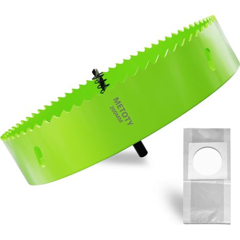 Scie cloche bi-métal 200 mm, scies cloches universelles HSS M42, avec adaptateur de tige triangulaire et foret de centrage, un sac anti-poussière pour aluminium, métaux, plastiques (1/5)