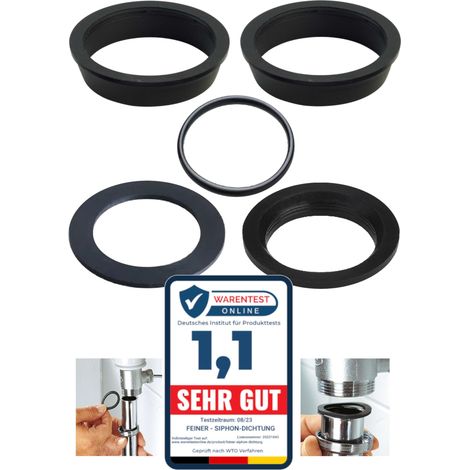 Lot de 5 joints de vidange de lavabo - Kit de joints pour 32 mm - Joints de siphon pour siphons courants - Siphon pour bouteille et siphon design - 2 cales, 2 plats, 1 joint torique (1/5)