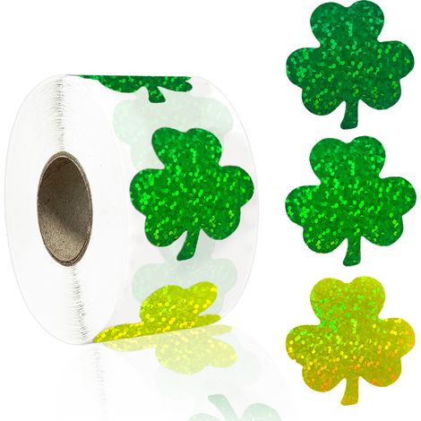 Lot de 500 rubans adhésifs à trèfle holographique laser, 1,5 pouce, 3 couleurs pour la Saint-Patrick, décoration DIY style INS pour étuis de téléphone, tasses, scrapbooks, bureau (1/5)