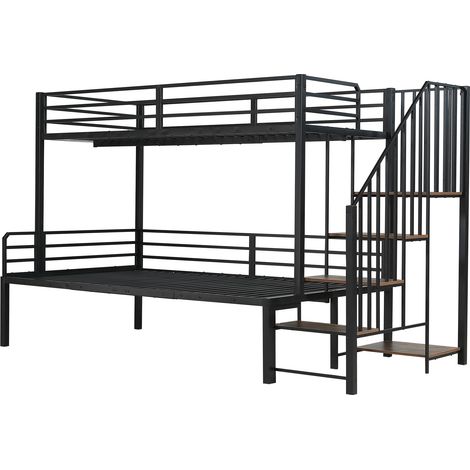 Letto a castello in metallo e MDF nero con scala angolare 90x200/120x200 cm (1/5)