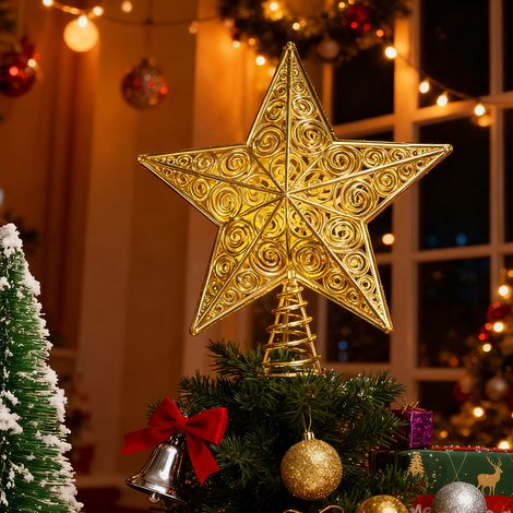 Étoile de sapin de Noël, Décoration de Noël, Cime de sapin de Noël, Décoration étoile creuse, 20 cm x 22 cm (1/5)