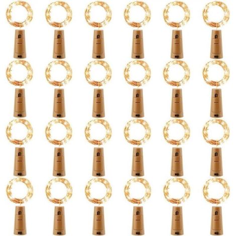 2m LED Bottle String Lights, 20 LEDs, Waterproof LED Bottle Cap Lights, Flexible Silver Wire Decoration for Parties and Weddings (24 pieces, Warm White) (1/5)