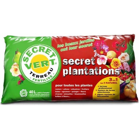 Terreau bio 40 litres – Substrat multi-usages pour plantes – Favorise enracinement et croissance – Composition nutritive optimale – Secret Vert