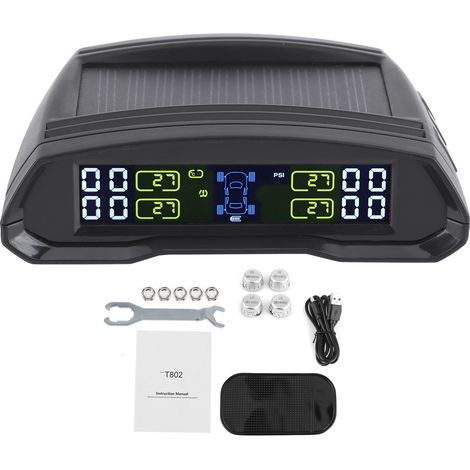 Capteur de pression des pneus sans fil TPMS avec 4 capteurs, recharge USB et panneau solaire (1/5)
