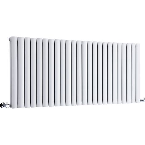 Milano Aruba White Horizontal Double Oval Panel Radiator - 635mm x 1416mm