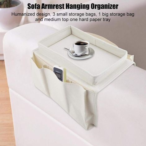 Organisateur d'accoudoir de Chaise de canapé, Organisateur d'accoudoir antidérapant pour téléphone, Livre, Magazines, télécommande de télévision(Beige) (1/4)