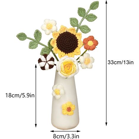 Fleur artificielle en laine tricotée à la main, avec vase en céramique, idéale comme cadeau.