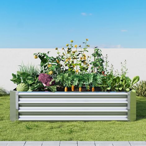 Hochbeet Set verzinkt rechteckig Gemüse Blumen 120 x 60 x 30 cm Silber (1/5)