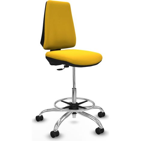 Taburete Elche CP similpiel amarillo base cromada ruedas 65mm nailon