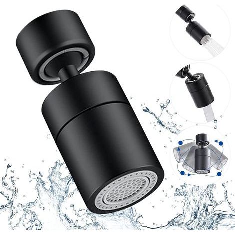 Universeller Wasserhahn-Luftsprudler, schwarzer Wasserhahn-Luftsprudler, 360° drehbarer Filteradapter, wassersparend, zwei Sprühmodi: Spritzschutz und Entkalkung, geeignet für Küchen und Badezimmer (1/5)