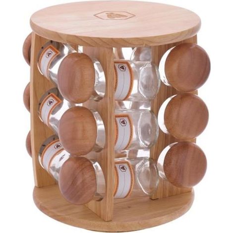 LAGUIOLE - Laguiole Distributeur d'Epices - Etagère de 12 Pots en Verre- RangementsTransparents à Herbes - Couvercle Bois - 10 cl - (1/5)