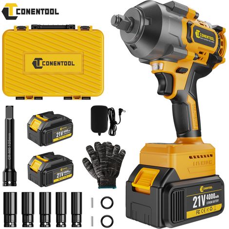 Clé à chocs électrique sans fil 21V – Couple 1000Nm – 2 batteries 4.0Ah – Moteur sans balais – Vitesse 0-3000 tr/min (1/5)