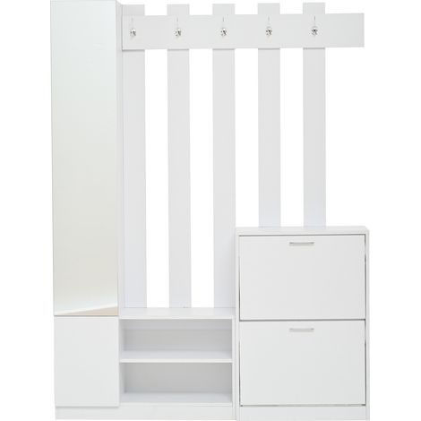 GagaVestiaire d'entrée 135x25x180 cm, miroir, 2 meubles à chaussures, blanc (1/5)