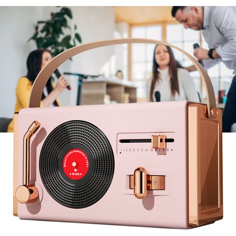 Enceinte Bluetooth d'extérieur portable et décorative, haute qualité sonore, compatible avec les clés USB, style rétro, idéale pour le salon ou le bureau, rose sakura. (1/5)