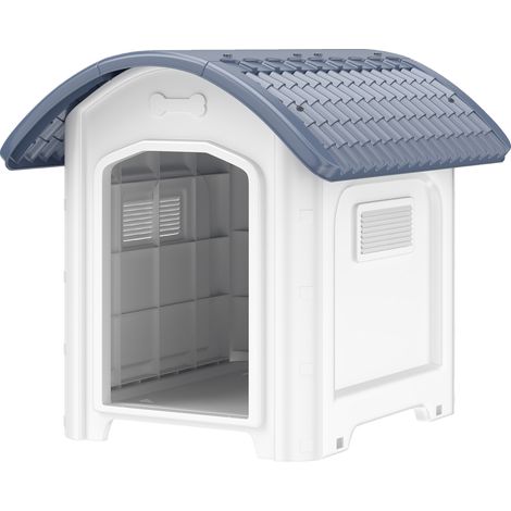 Niche pour Chien Extérieur, Maison pour Chien en Plastique avec Sol Surélevé et Amovible, Toit Imperméable, Gris