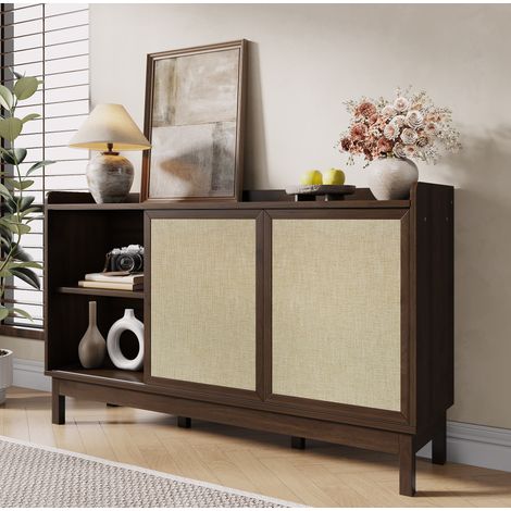 Buffet enfilade 150 cm portes coulissantes naturel OKMYHOME (1/5)