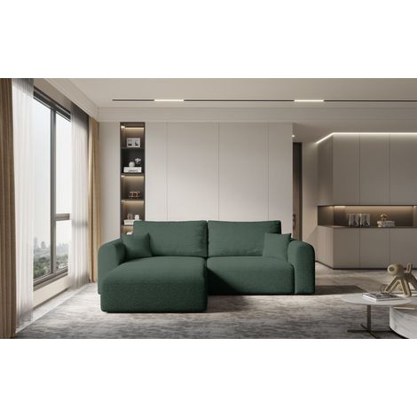 Ecksofa Sofa FLAVIO mit Schlaffunktion Stoff Abriamo Flaschengrün Ottomane Links (1/3)