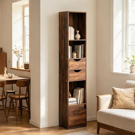 Étagère haute étroite en bois brun avec étagères réglables (1/5)