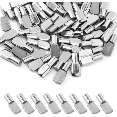 120 soportes para estantes, clavijas de 5 mm, de metal niquelado con forma de cuchara, para muebles, armarios y estanterías. (1/5)