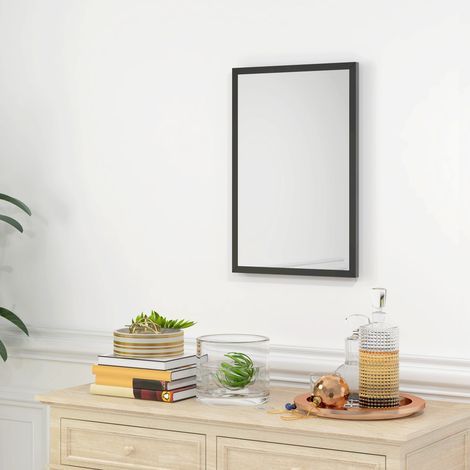 Cloison amovible Miroir mural rectangulaire 60 x 40 cm, cadre en bois noir, idéal pour la salle de bain, salon ou chambre (1/5)