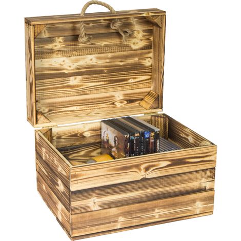 Holzkiste Erika geflammt mit Deckel und Hanfkordel 40x30x27cm (1/5)
