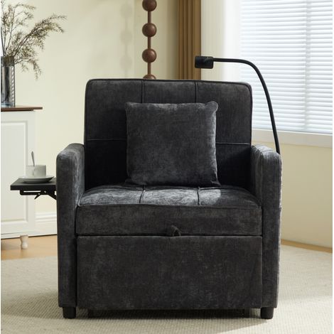 Fauteuil lit relax convertible 167 chenille gris fonce HAVRYA (1/5)