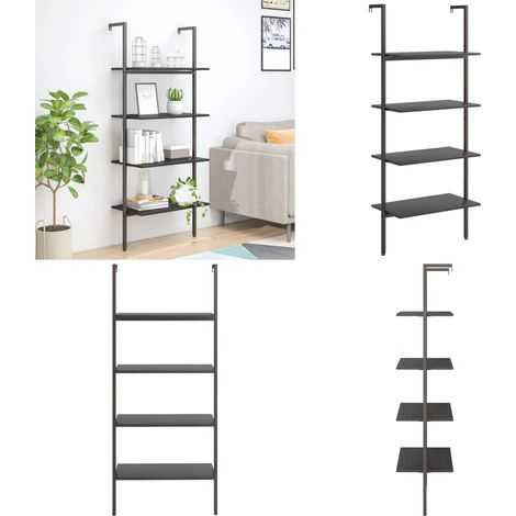 Estantería inclinada de 4 baldas negro 64x35x152,5 cm - Almacenamiento - Estantería de 4 niveles