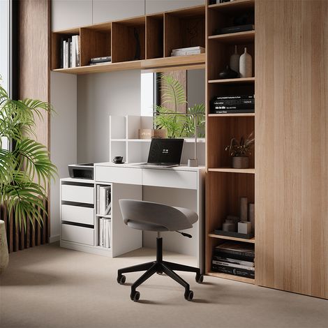 Scrivania Anja, Bianco, 139.8 x 40 cm con cassetti, Vicco