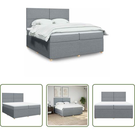 vidaXL Sommier à lattes de lit avec matelas Gris clair 200x200cm Tissu (1/5)