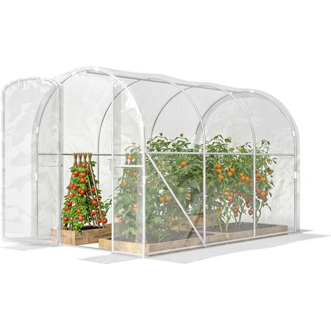 Serre tunnel jardin 6 m² avec porte à charnières bâche PE 150 g/m² 3 x 2 x 2 m