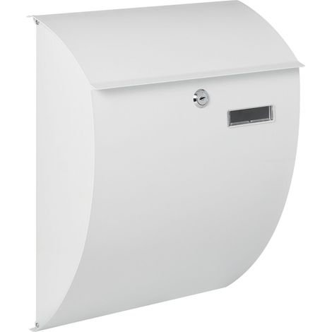 Boîte aux Lettres, boîte aux Lettres Murale extérieure, Partie Avant courbée, avec Porte-nom Serrure et clapet verrouillable 2 clés, Acier galvanisé, 40 x 31 x 16 cm, Blanc (1/5)